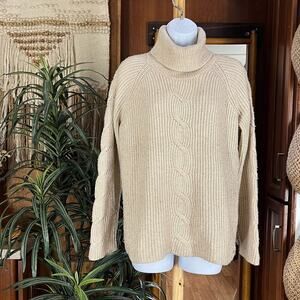 Calvin Klein Cream Cable Knit Turtleneck Sweater S Cozy Chunky Knit Cottagecore